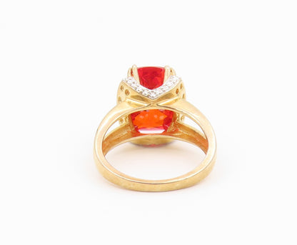925 Sterling Silver Vintage Ring Gold Plated Ruby Halo CZ Band  Sz 7.5  RG36537