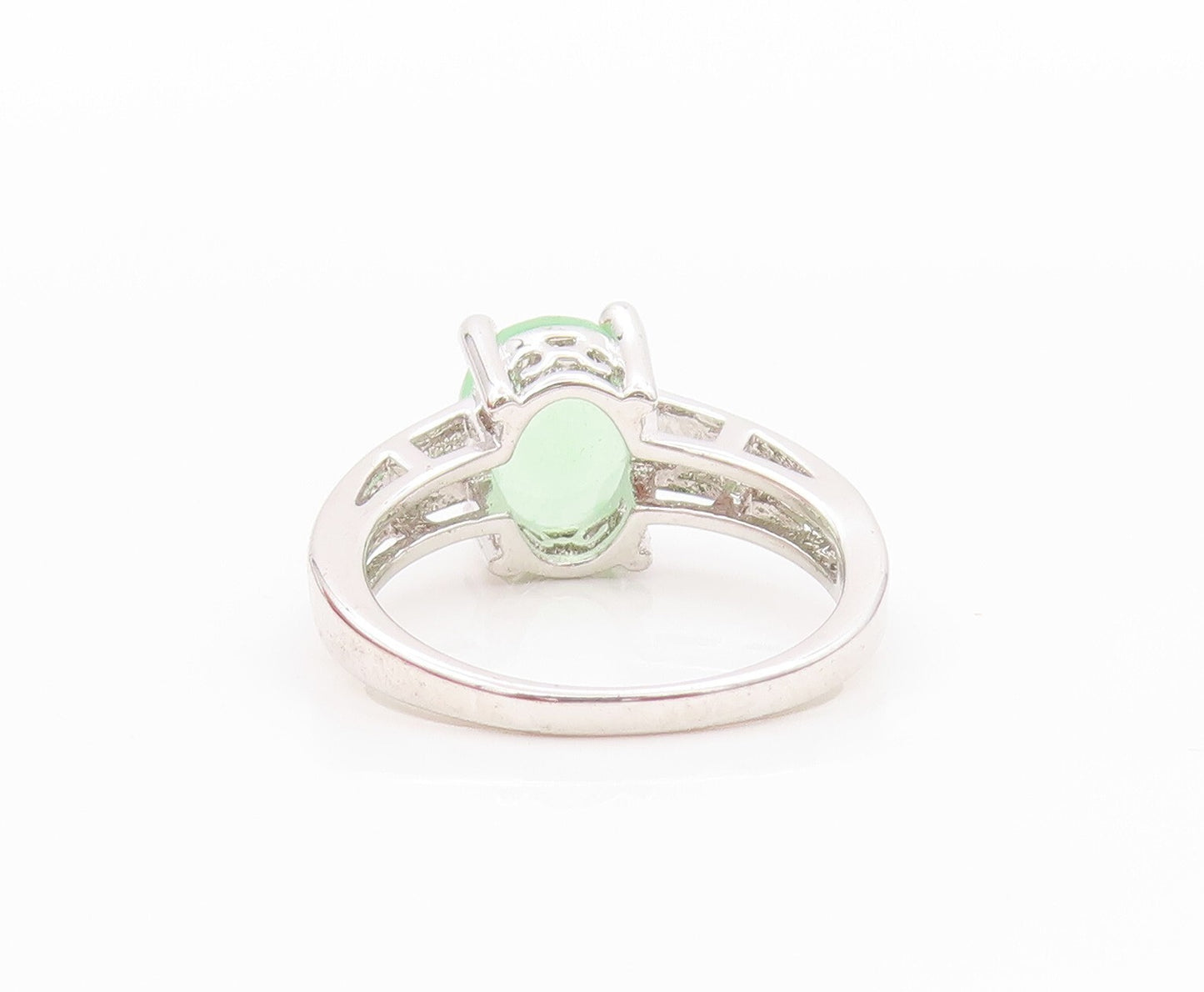925 Sterling Silver Vintage Ring Minimalist Green Oval Topaz  Sz 5  RG31874
