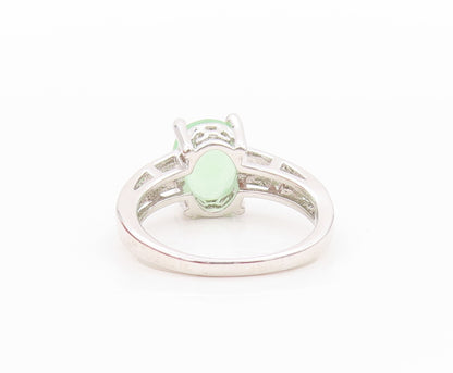 925 Sterling Silver Vintage Ring Minimalist Green Oval Topaz  Sz 5  RG31874