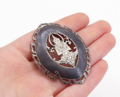 SIAM 925 Sterling Silver  Vintage Niello Dancer Open Design Brooch Pin  BP1968
