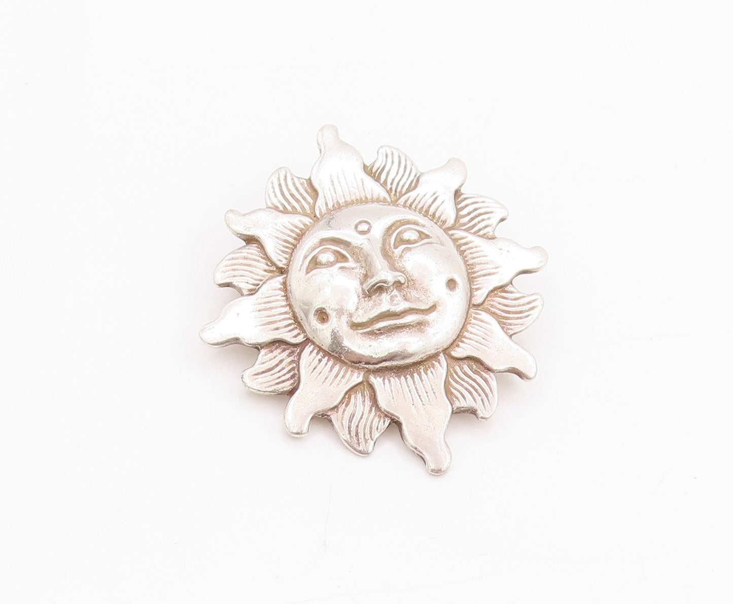 925 Sterling Silver Vintage Brooch Smiling Etched Sun  BP11740