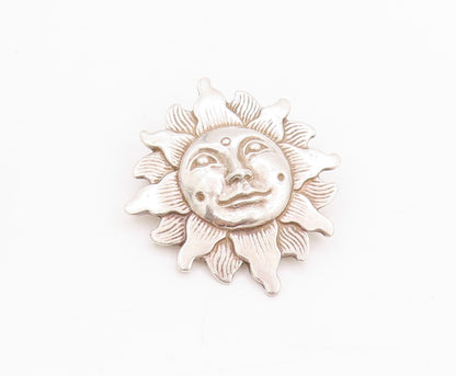 925 Sterling Silver Vintage Brooch Smiling Etched Sun  BP11740