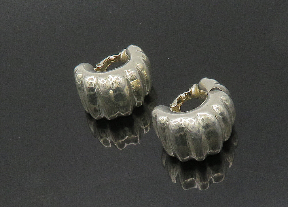 925 Sterling Silver  Vintage Hollow Fluted Non Pierce JHoop Earrings  EG9779