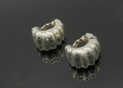 925 Sterling Silver  Vintage Hollow Fluted Non Pierce JHoop Earrings  EG9779