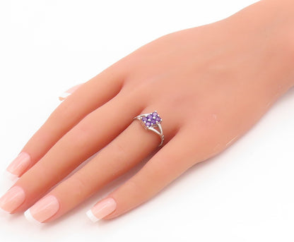 925 Sterling Silver Vintage Ring Round Cut Amethyst Split Band  Sz 7.5  RG36169