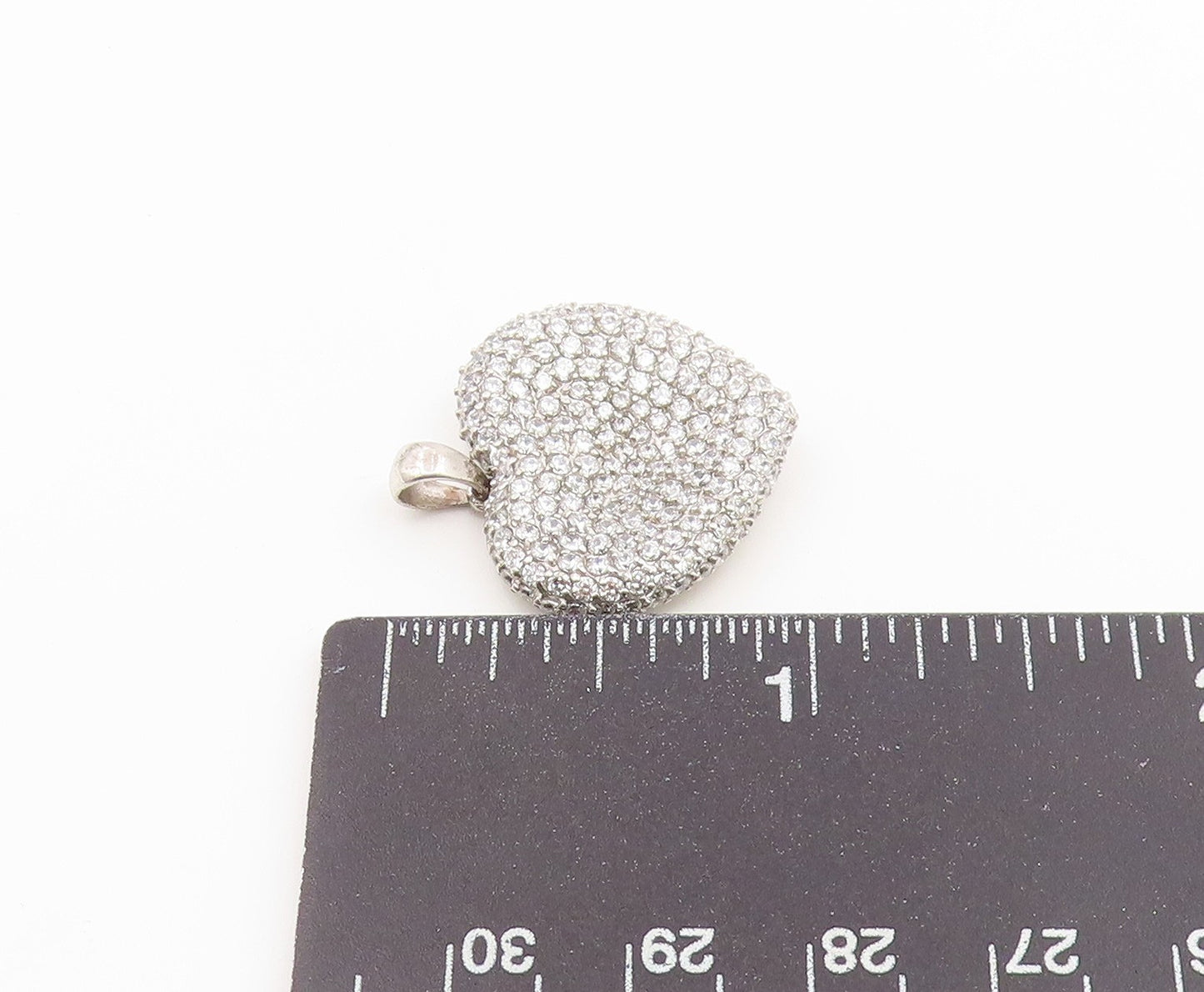 925 Sterling Silver Vintage Pendant Classic CZ Cluster Love Heart Charm  PT26644