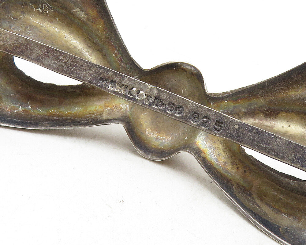 MEXICO 925 Sterling Silver  Vintage Dark Tone Bow Tied Ribbon Clip  TR1709