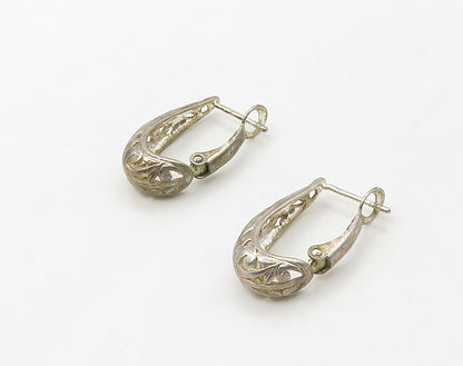 925 Sterling Silver  Vintage Shiny Swirl Pattern U Shape Hoop Earrings  EG8271