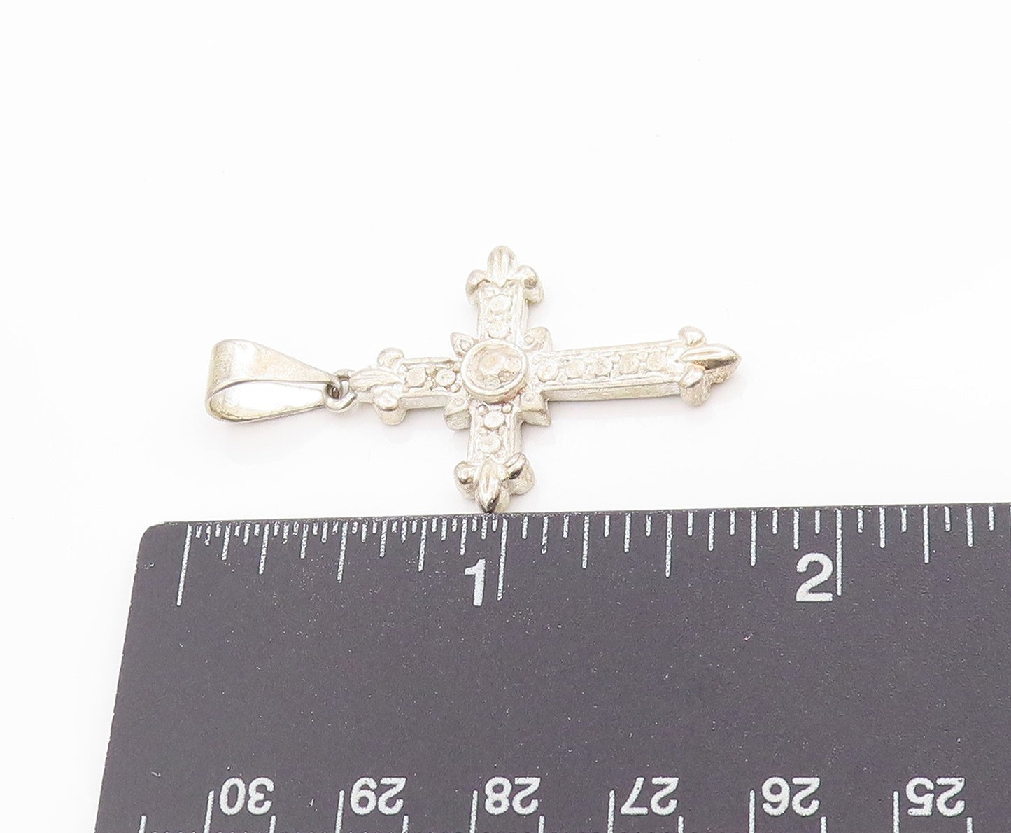 925 Sterling Silver Vintage Pendant Timeless Faith Religious Cross Charm PT24892