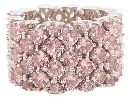 925 Sterling Silver Vintage Ring Pink Gemstones Inlay Broad Band  Sz 7.5 RG29484