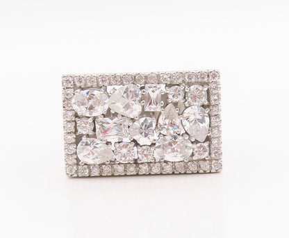 925 Sterling Silver Vintage Ring POMPOOS Multi Shape CZ Band  Sz 8  RG36358