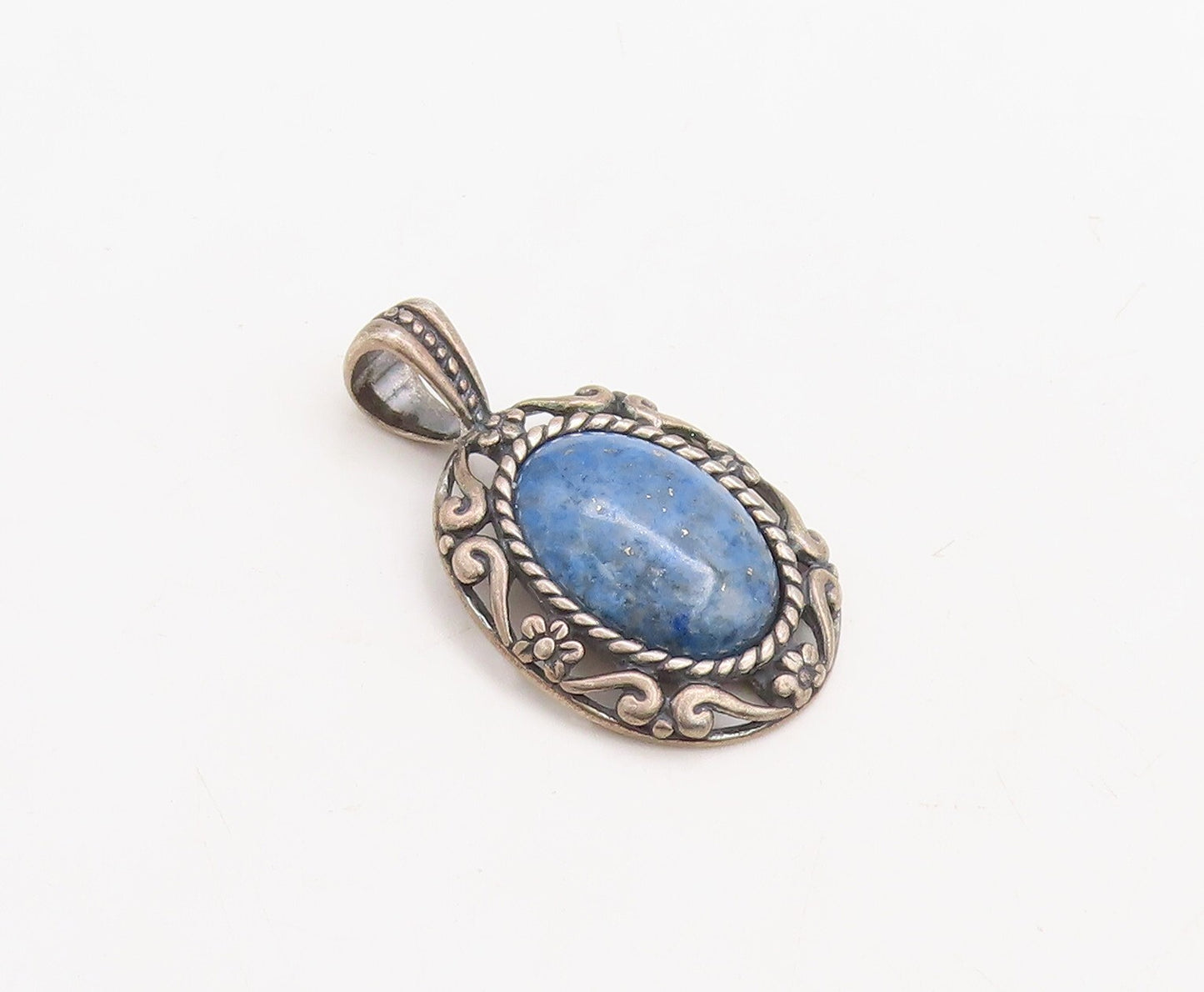 925 Sterling Silver Vintage Pendant CAROLYN POLLACK Swirly Carved Gem  PT23684