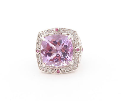 925 Sterling Silver Vintage Ring Large Amethyst Halo Sapphire  Sz 5  RG32512