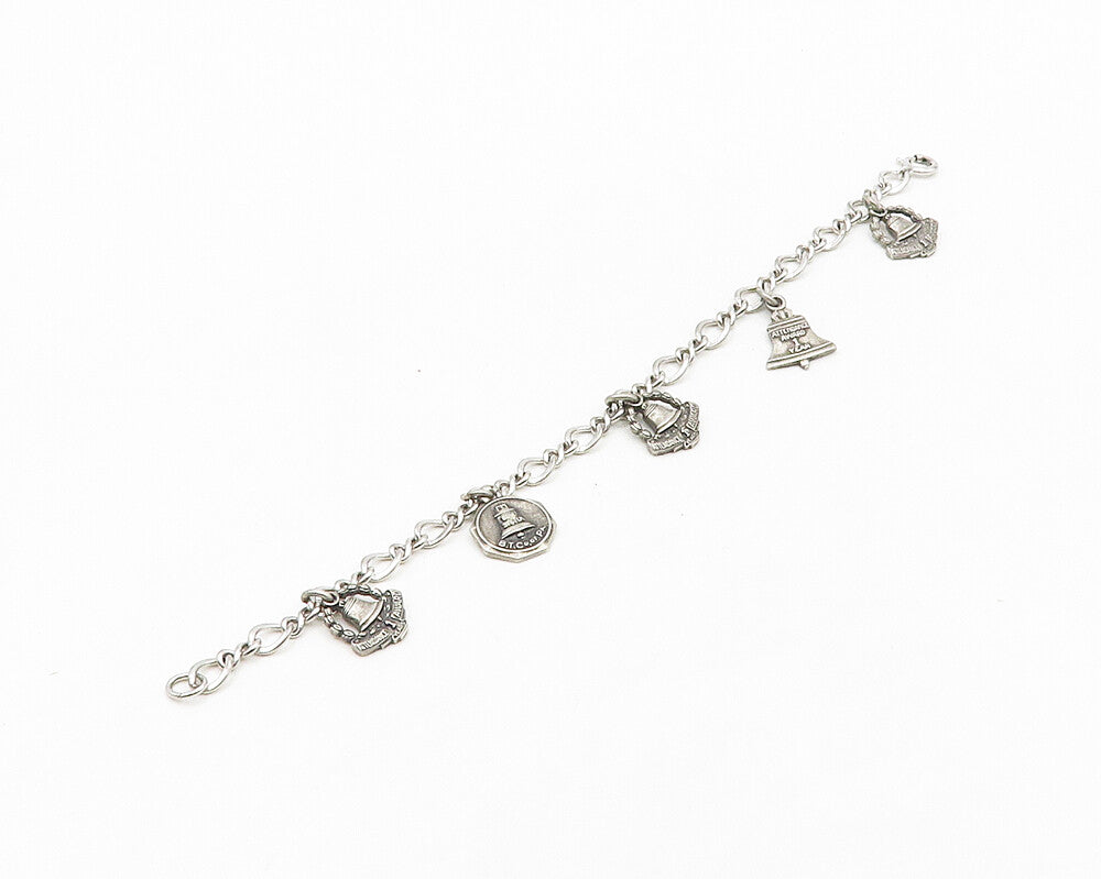 925 Sterling Silver  Vintage Shiny Attendance Award Charm Bracelet  BT7820