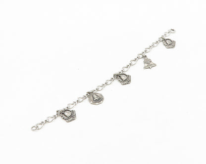 925 Sterling Silver  Vintage Shiny Attendance Award Charm Bracelet  BT7820