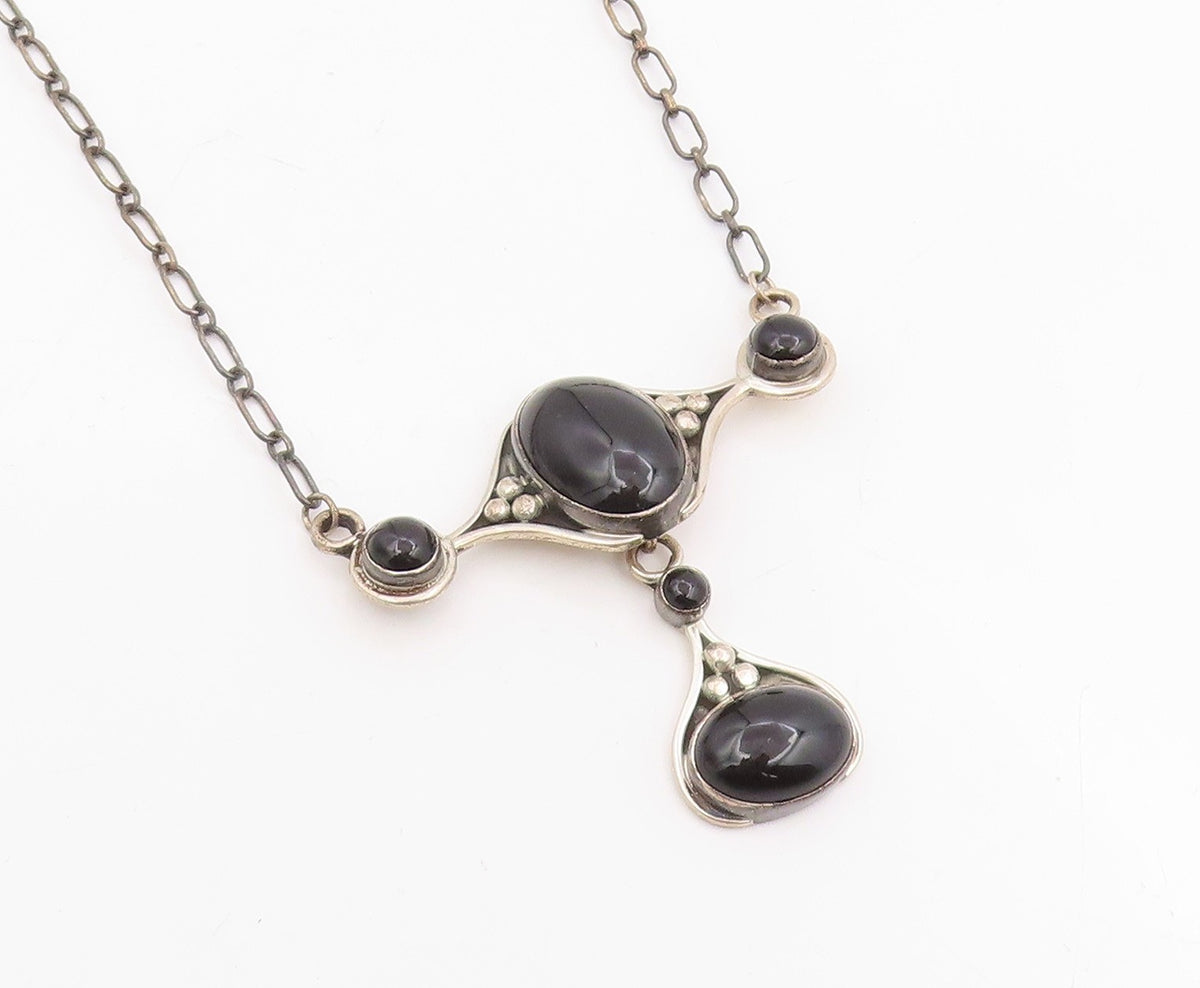 925 Sterling Silver Vintage Necklace DTR JAY KING Cabochon Onyx Chain  NE4751