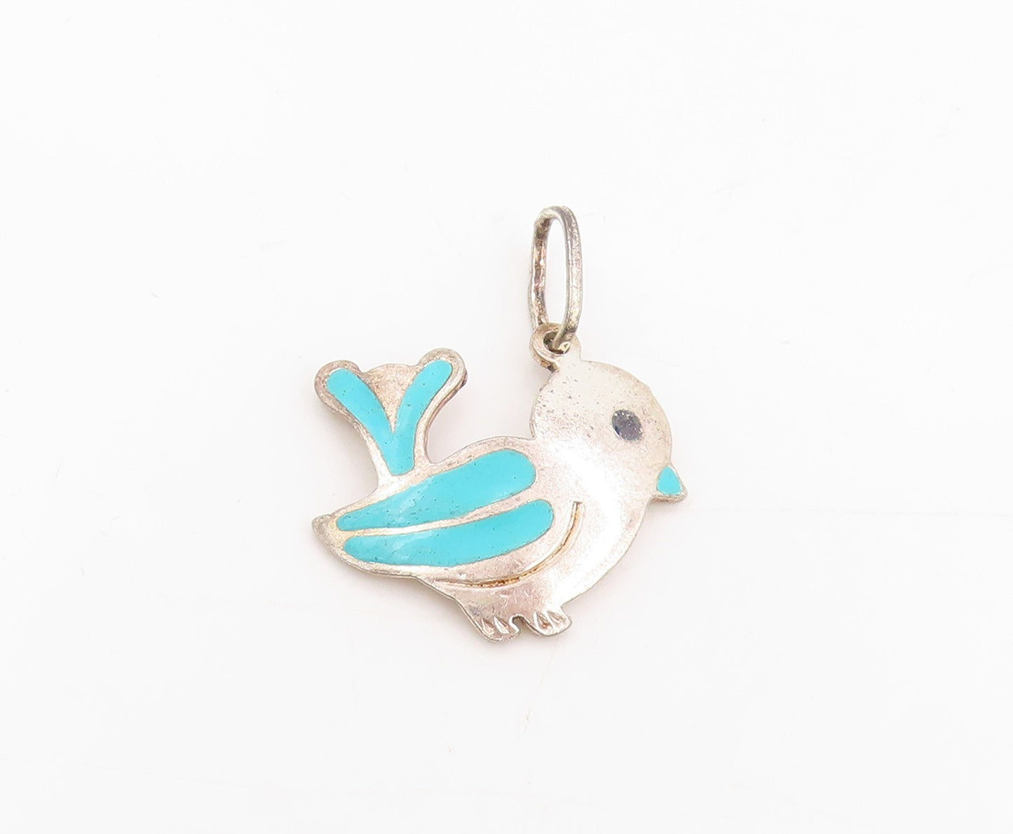 925 Sterling Silver Vintage Pendant Blue Enameled Thunderbird Charm  PT25395