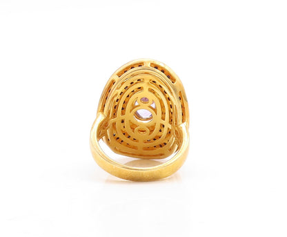 925 Sterling Silver Vintage Ring Gold Plated 2 tone CZ & Spinel  Sz 6.5  RG30093