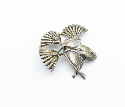 925 Sterling Silver Vintage Blue Topaz Modernist Floral Brooch Pin BP2267