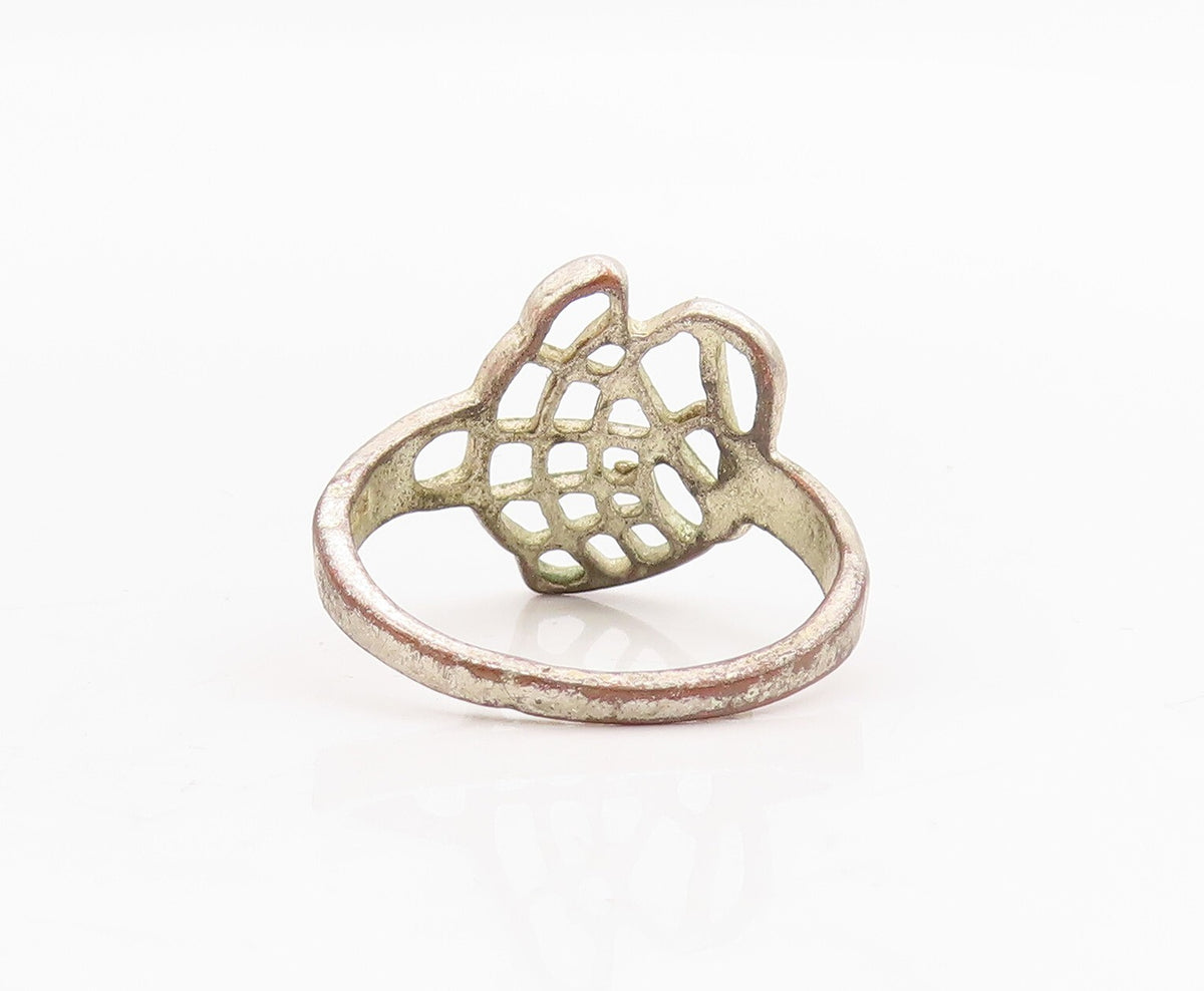925 Sterling Silver Vintage Ring Brutalist Cutout Net Design  Sz 7  RG31744