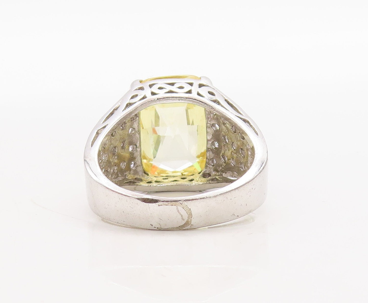 925 Sterling Silver Vintage Ring Rectangle Citrine & CZ Band  Sz 10  RG31678
