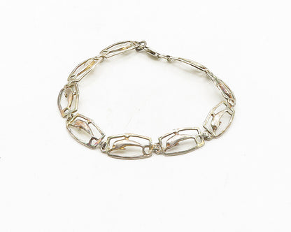 925 Sterling Silver  Vintage Leaping Dolphin Motif Link Chain Bracelet  BT4322