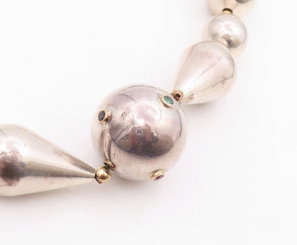 14k Gold 925 Sterling Silver Vintage Necklace Gemstones Drop Cut Spheres NE4471