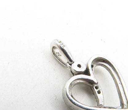 925 Sterling Silver  Shiny White Topaz Petite Open Love Heart Pendant  PT6481
