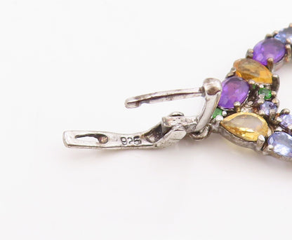 925 Sterling Silver Vintage Earrings Multi Gemstone Teardrop Cluster  EG13854