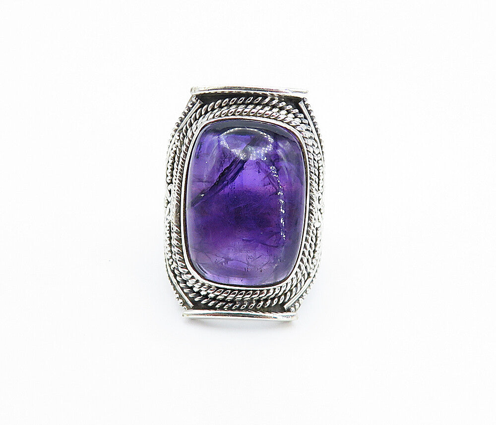 925 Sterling Silver  Amethyst Rope Twist Swirl Cocktail Ring Sz 7  RG8157