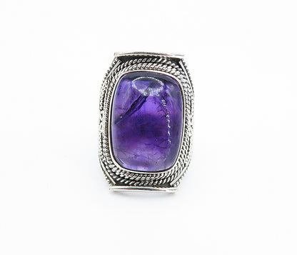 925 Sterling Silver  Amethyst Rope Twist Swirl Cocktail Ring Sz 7  RG8157