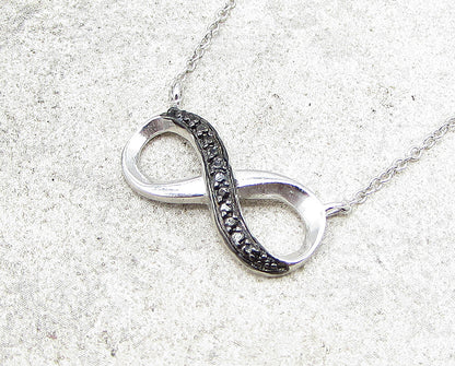 925 Sterling Silver  Genuine Black Diamond Infinity Chain Necklace  PT1355