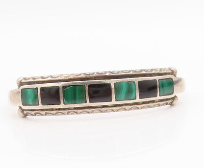 925 Sterling Silver Vintage Bracelet NAVAJO ZUNI Square Gemstone Inlay  BT10989