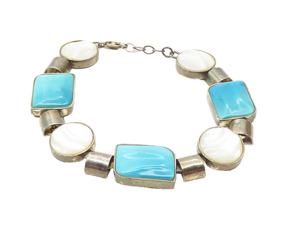 DTR JAY KING 925 Silver  Vintage Mother Of Pearl & Turquoise Bracelet  BT4472