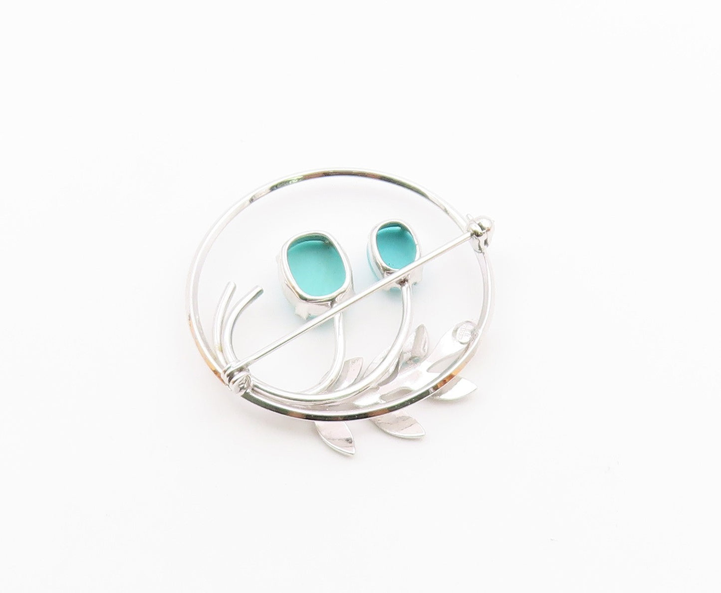 VAN DELL 925 Sterling Silver  Vintage Turquoise Floral Brooch Pin  BP9341