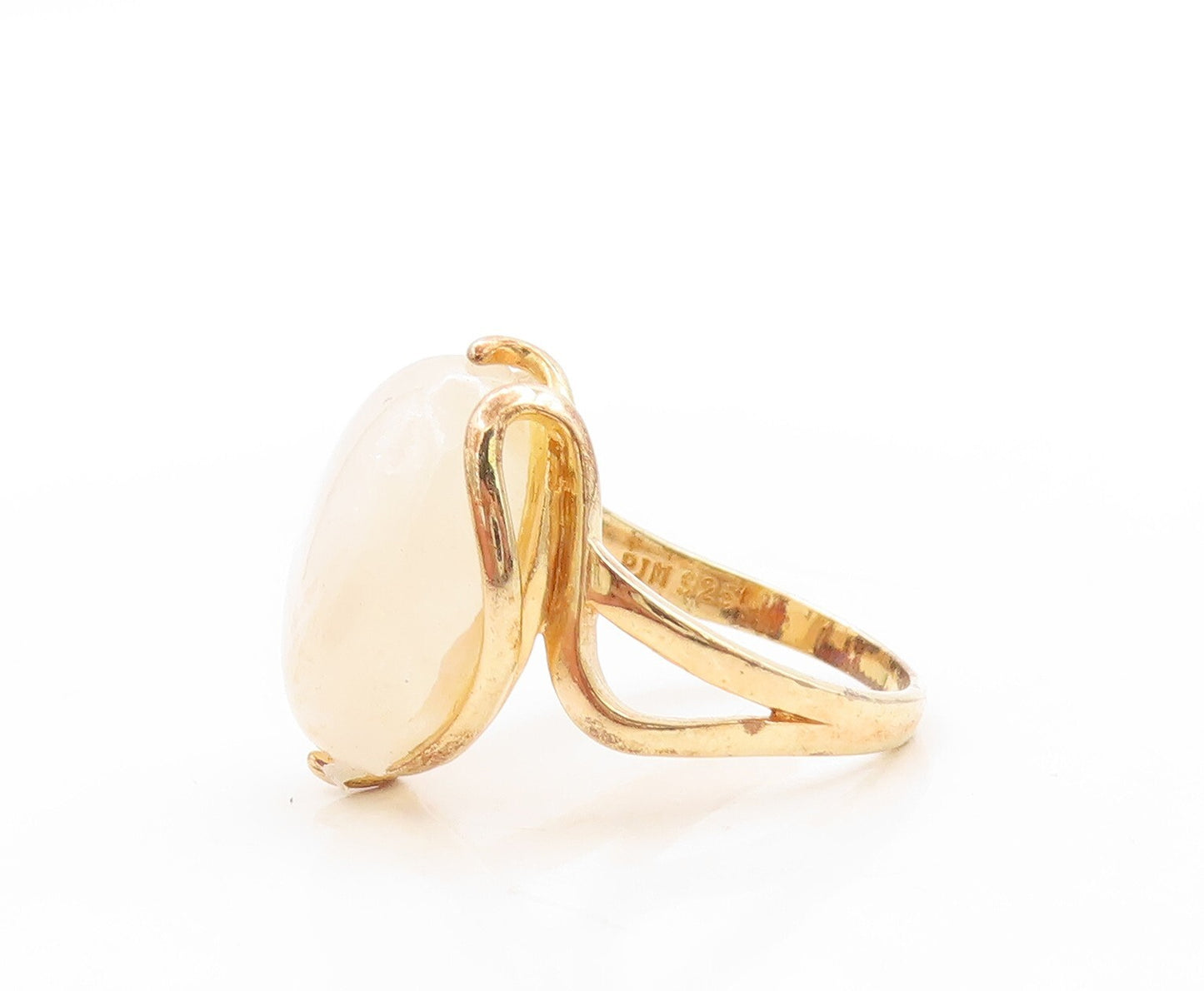 925 Sterling Silver Vintage Ring Gold Plated Oval Cabochon Gemstone Sz 7 RG31310