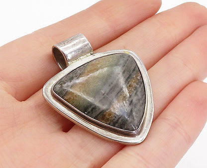 925 Sterling Silver  Vintage Striped Jasper Triangle Slide Pendant  PT3352