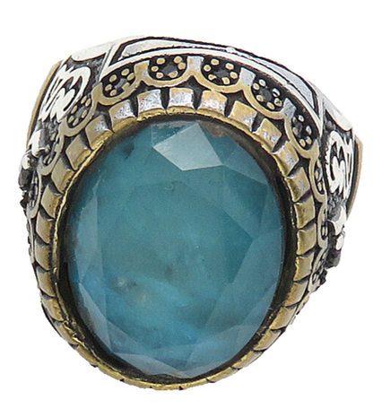 925 Sterling Silver  Vintage Blue Topaz 2 Tone Cocktail Ring Sz 10.5  RG16925