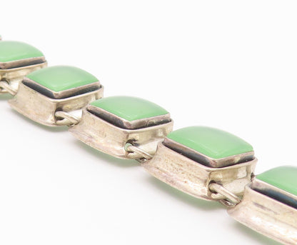 925 Sterling Silver Vintage Bracelet POLAND Jade Geometric Square Link  BT12175