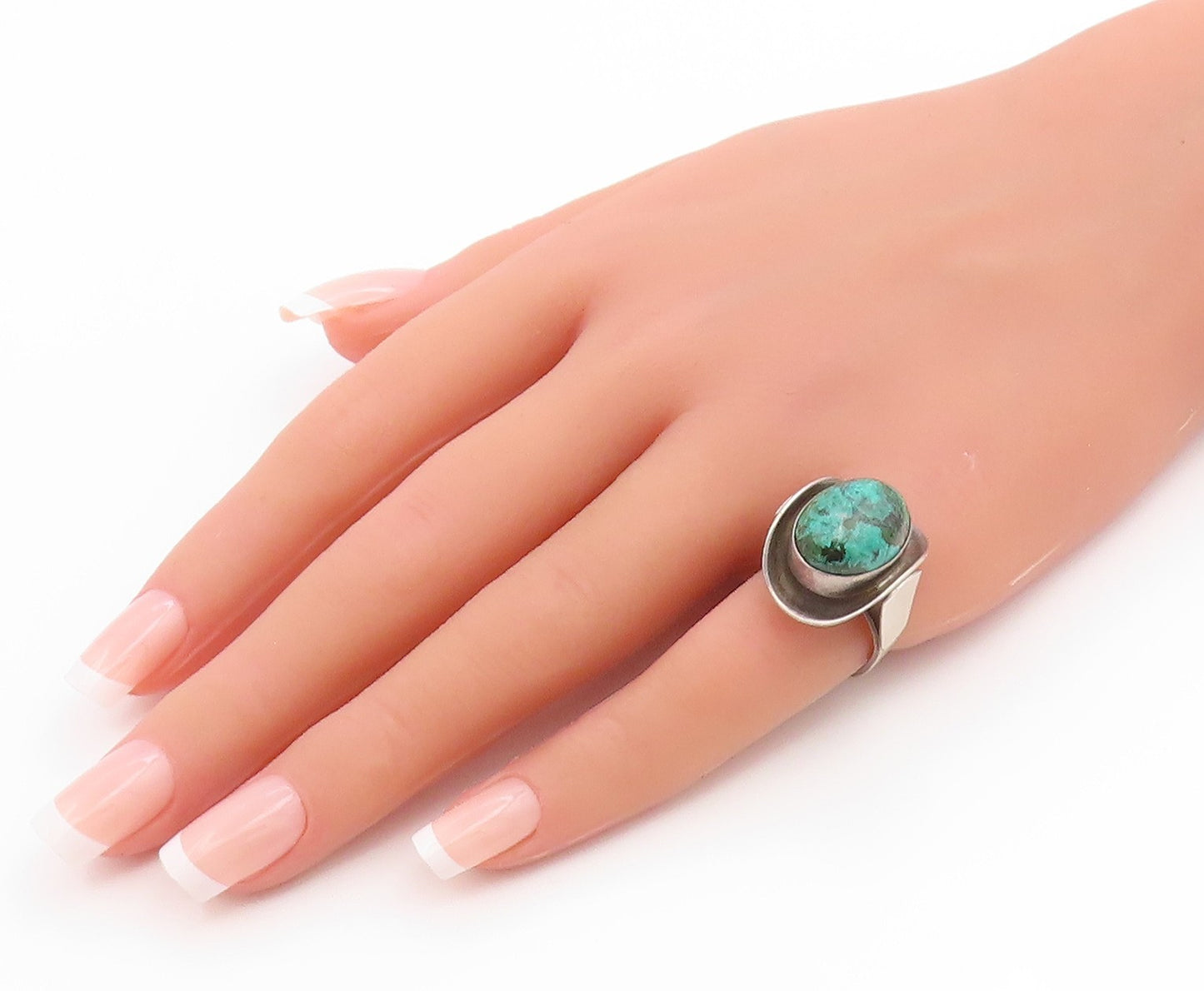 925 Sterling Silver Vintage Ring ISRAEL Cabochon Eilat Stone Band  Sz 6  RG35534