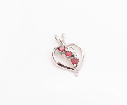 925 Sterling Silver Vintage Pendant Designer Cutout Garnet Heart  PT24562