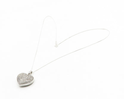 925 Sterling Silver  Vintage Genuine Diamonds Locket Necklace (OPENS)  NE2004