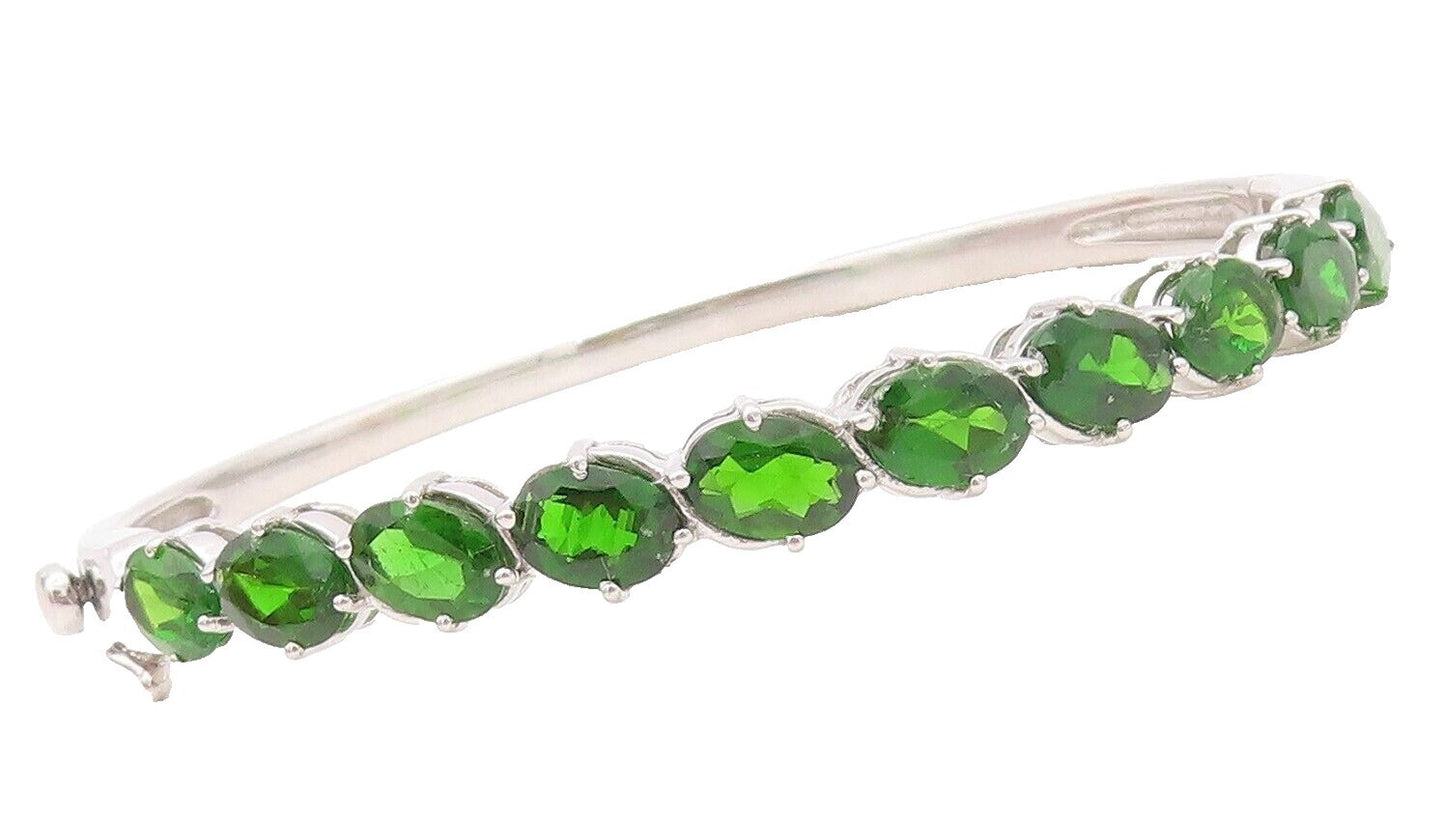 925 Sterling Silver Vintage Bracelet Oval Cut Green Topaz Bangle  BT10727
