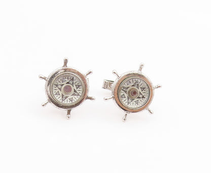 925 Sterling Silver Vintage Cufflinks HIS LORDSHIP Compass & Marine Wheel TR4152