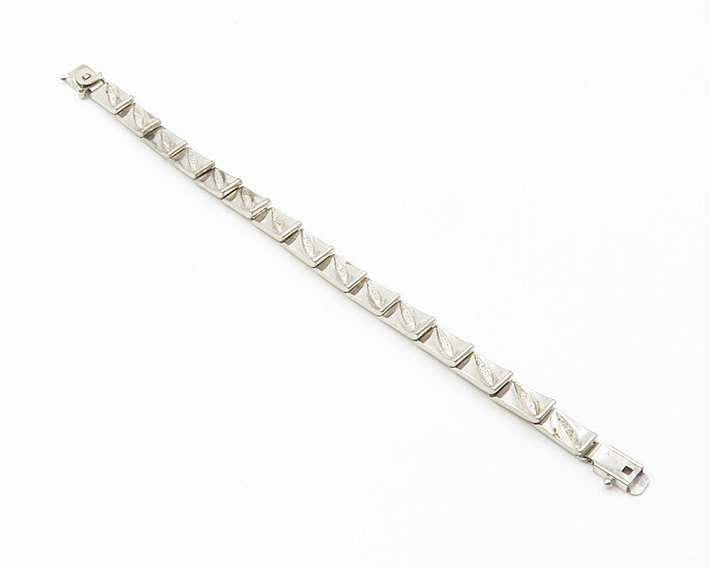 925 Sterling Silver Vintage Shiny Textured Detail Chain Bracelet BT5423