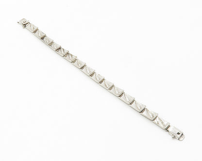 925 Sterling Silver Vintage Shiny Textured Detail Chain Bracelet BT5423