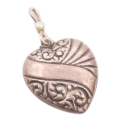 925 Sterling Silver  Vintage Petite Pearl Swirl Love Heart Pendant  PT16471