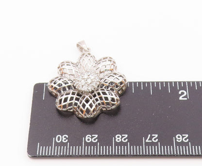 925 Sterling Silver  Vintage Cubic Zirconia Flower Motif Pendant  PT18977