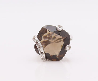 925 Sterling Silver Vintage Ring Square Cut Smoky Quartz CZ Band Sz 8.5  RG29910