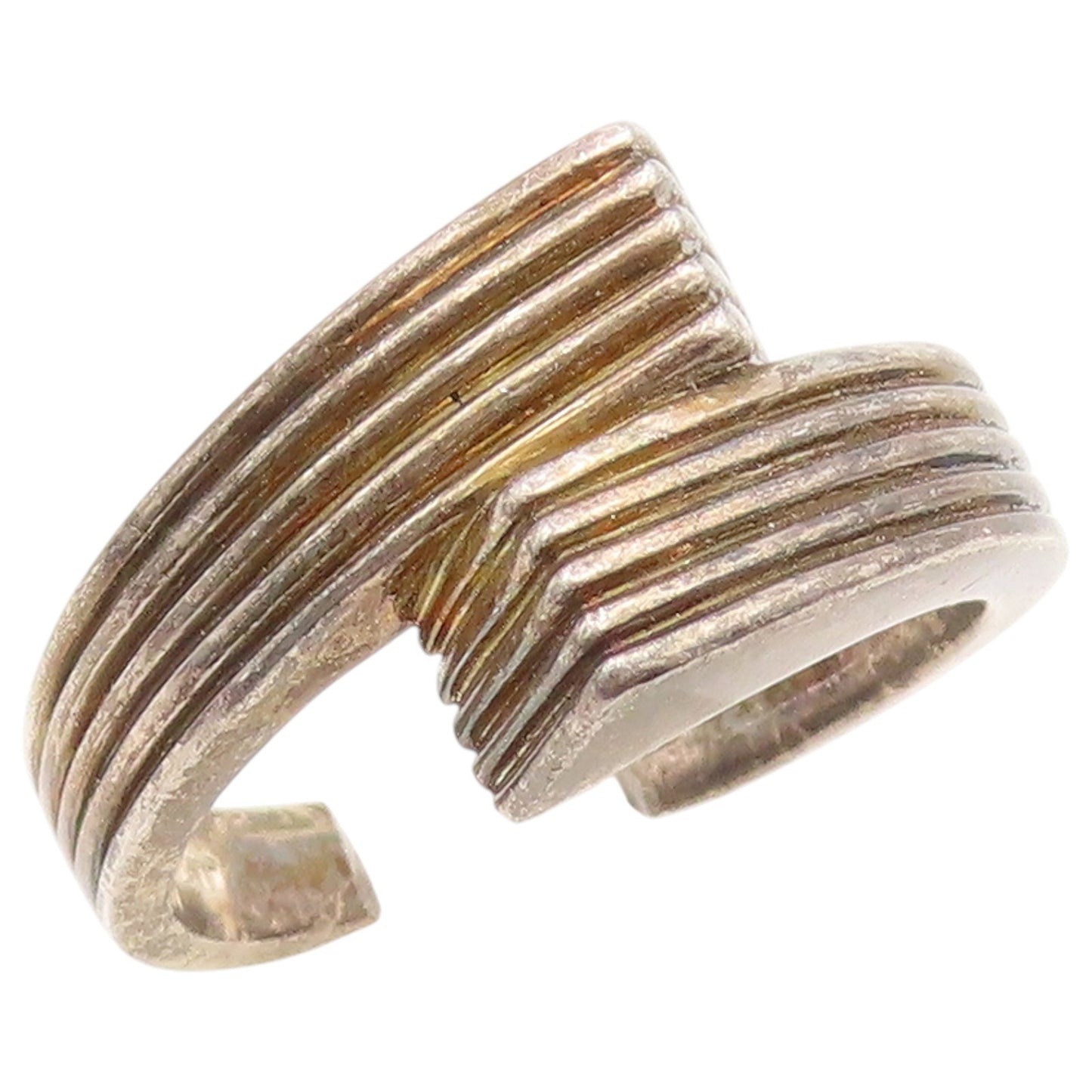 925 Sterling Silver Vintage Ring Classic Grooved Bypass Band  Sz 8.5  RG36770